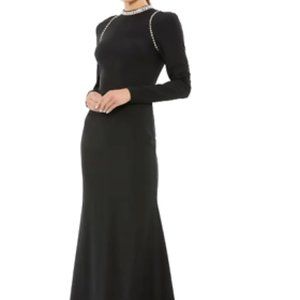 MAC DUGGAL JEWELED LONG SLEEVE TRUMPET BLACK GOWN sz 10